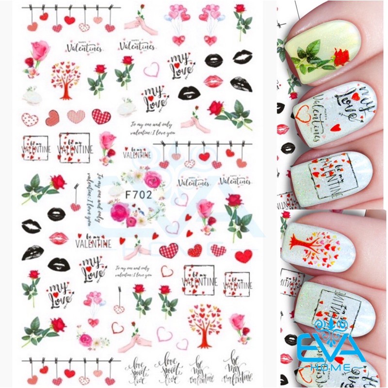 Decal Dán Móng Tay 3D Nail Sticker Tráng Trí Hoạ Tiết Chủ Đề Tình Yêu Valentine F702