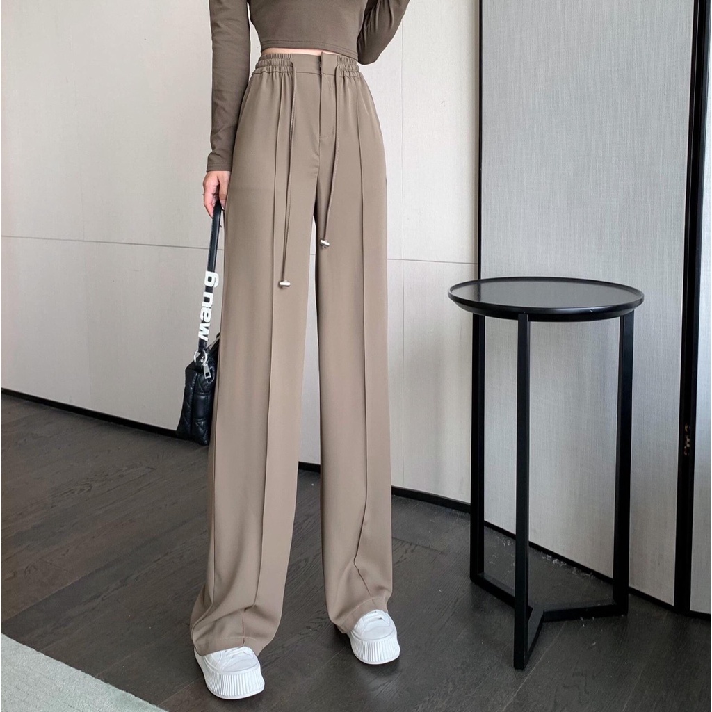 Quần ống rộng Unisex kiểu quần ống suông cạp chun có dây rút điều chỉnh eo