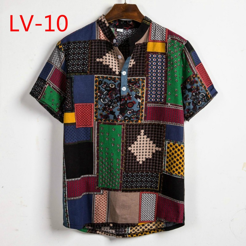 African Ethnic Style Dark Flower Stand Collar Short Sleeve Shirt03 | BigBuy360 - bigbuy360.vn