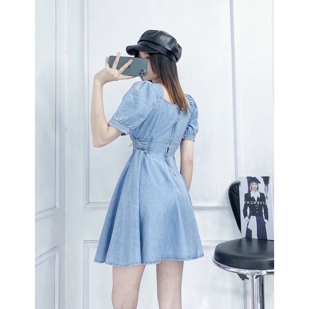 [Hàng Cao Cấp] Váy Jean Nữ Xanh Dáng Xòe AIORI Váy Đầm Jean Bò Rin Nữ Siết Dây Eo Phong Cách Hàn Quốc_K126/Fre