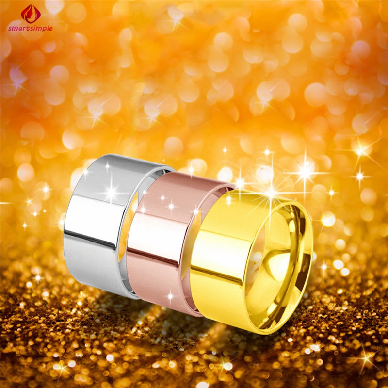 SS 10mm Silver/Gold/Rose Gold Ring Stainless Steel Women Men's Engagement Wedding Ring