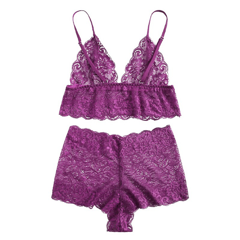 [Baywellfashion]Bộ quần áo lót màu trơn trang trí ren xinh xắn cho nữ | BigBuy360 - bigbuy360.vn