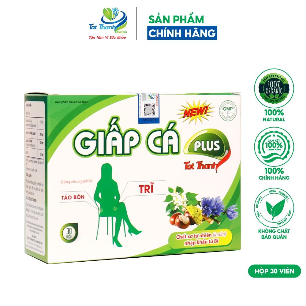 Viên uống Giấp cá Plus New Tất Thành Pharma ngừa táo bón, trĩ hộp 30 viên