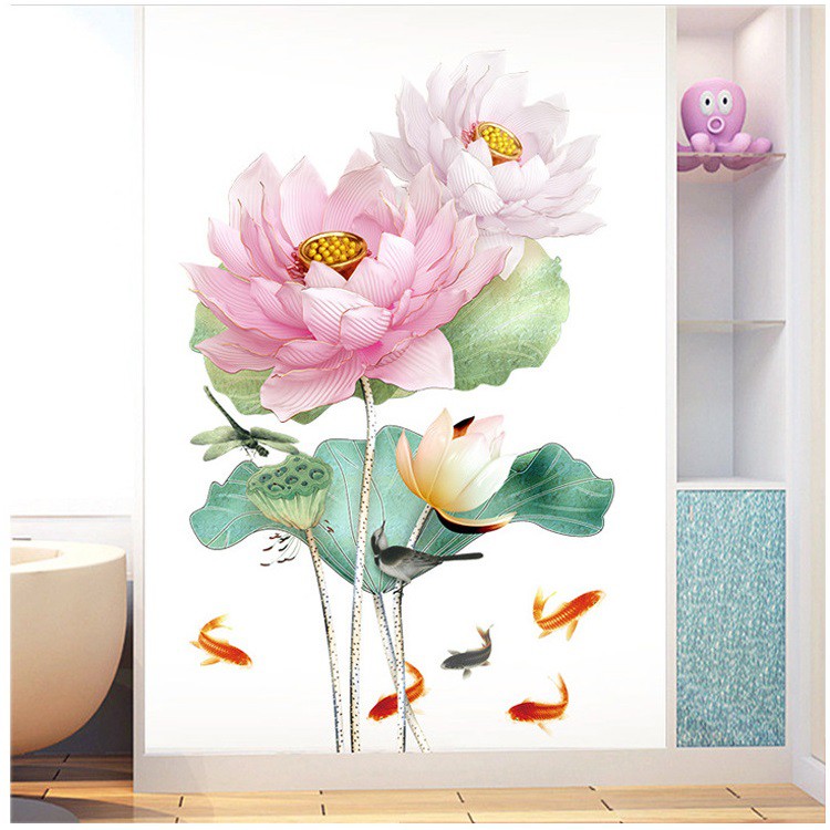 Decal dán tường Hoa sen 10 [FREESHIP 50K] trang trí nhà cửa đẹp bền rẻ AmyShop