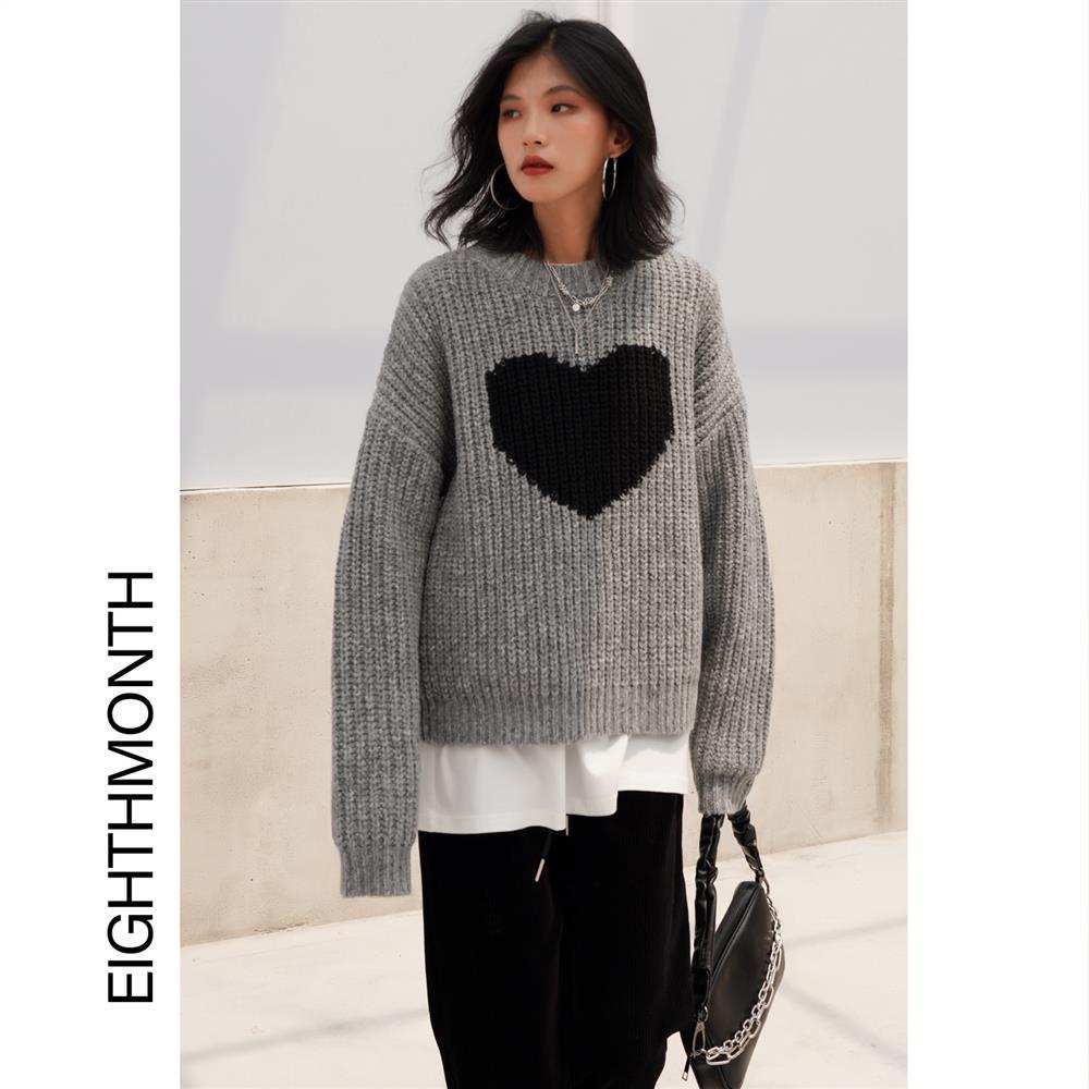 Áo Sweater Cổ Tròn Dáng Rộng Màu Xám Phong Cách Mùa Đông Mới Cho Nữ