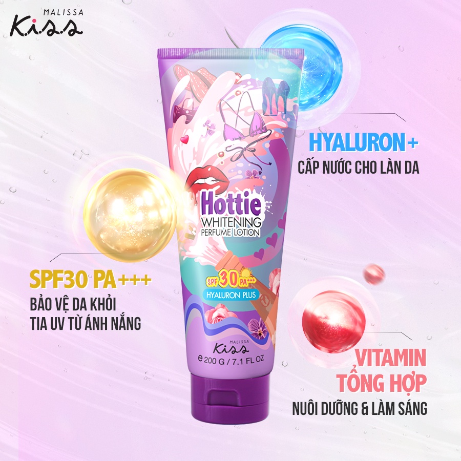 Dưỡng Ẩm Chống Nắng Hương Nước Hoa Malissa Kiss Whitening Perfume Lotion SPF30 Pa+++ Hottie 200g