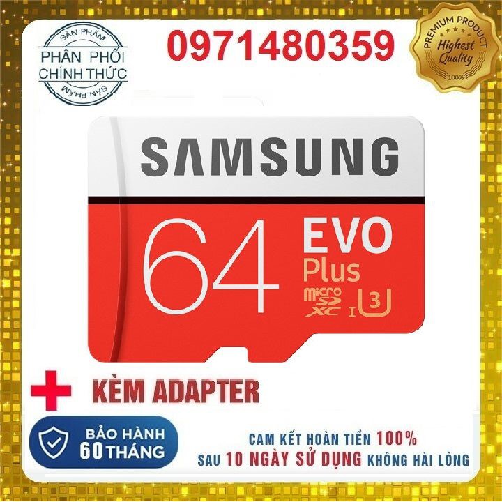 Thẻ nhớ Samsung 64GB - 32GB tốc độ cao up to 95MB/s (Đỏ) thẻ + Adapter