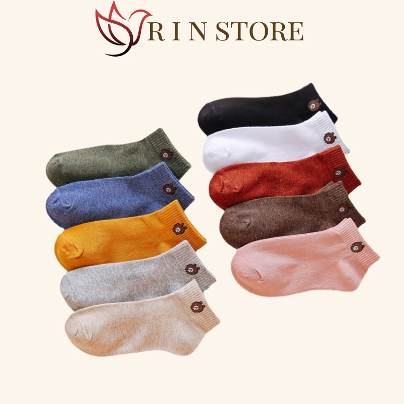 Tất Chân Nữ Cổ Ngắn Co Giãn Họa Tiết Con Gấu Đẹp - Màu Sắc Trẻ Trung RIN