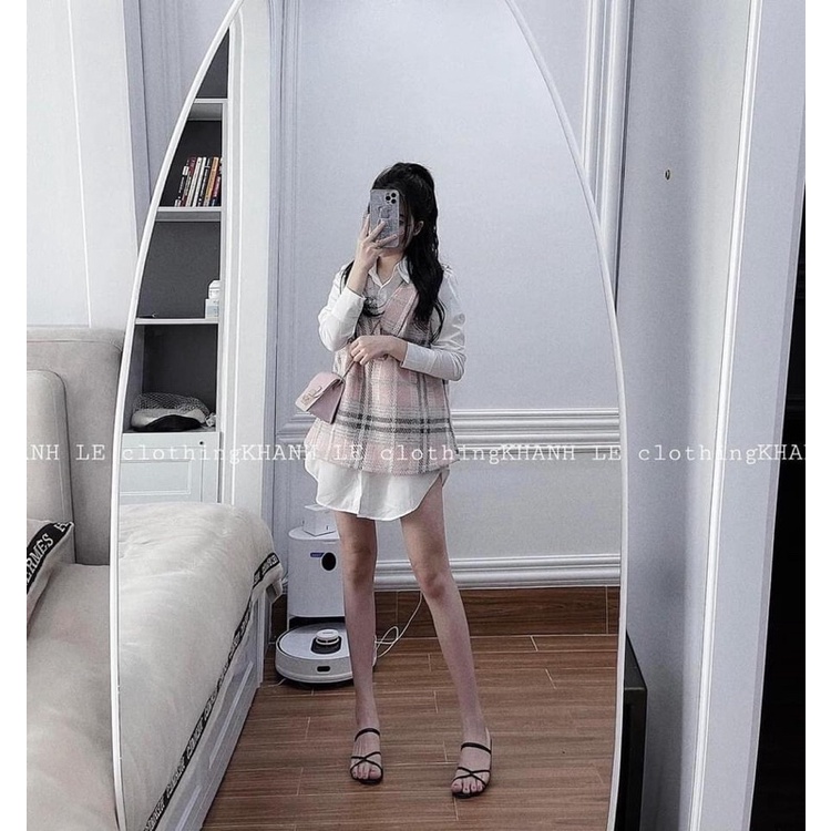 BÁN SỈ SÉT ÁO DẠ KẺ HỒNG MIX SƠ MI CHO NỮ