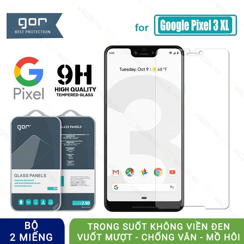 Bộ 2 cường lực Gor Google Pixel 3 XL / Pixel 3 trong suốt thủy tinh
