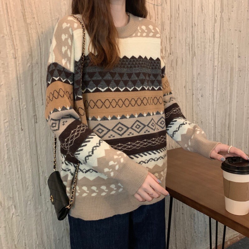 Áo len vintage thổ cẩm hàng QC dày dặn sẵn SLL | BigBuy360 - bigbuy360.vn