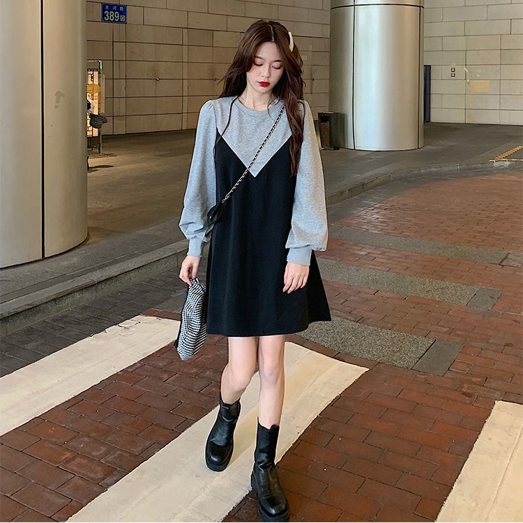 Đầm Thu Đông Ôm Eo Ghép Nối Phong Cách Mới Cho Nữ