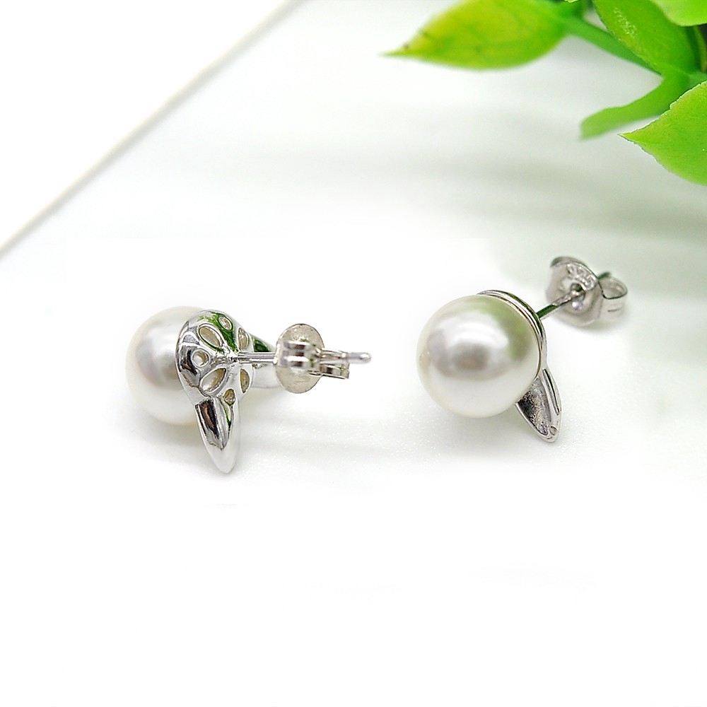 Bông Tai Hình Mèo Đính Ngọc Trai Đơn Giản Phong Cách Hàn Quốc