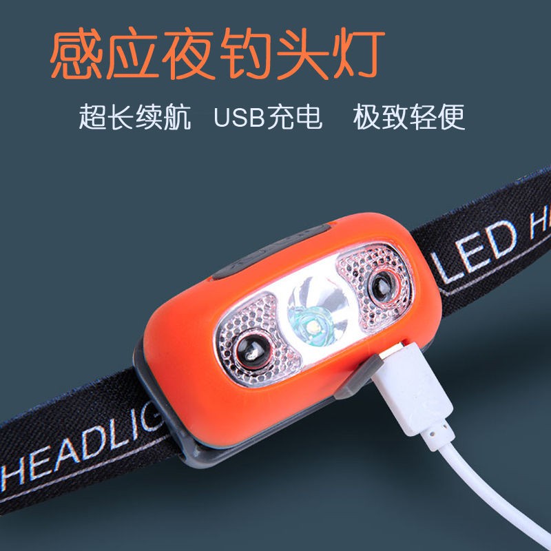 Đèn pha cảm ứng siêu sáng LED ánh mạnh có thể sạc lại rọi gắn đầu chống thấm nước của thợ mỏ đánh cá đêm công s