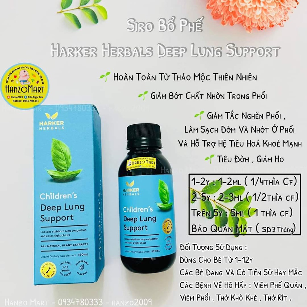 Siro đẩy đờm Harker Herbals Deep Lung Support cho bé