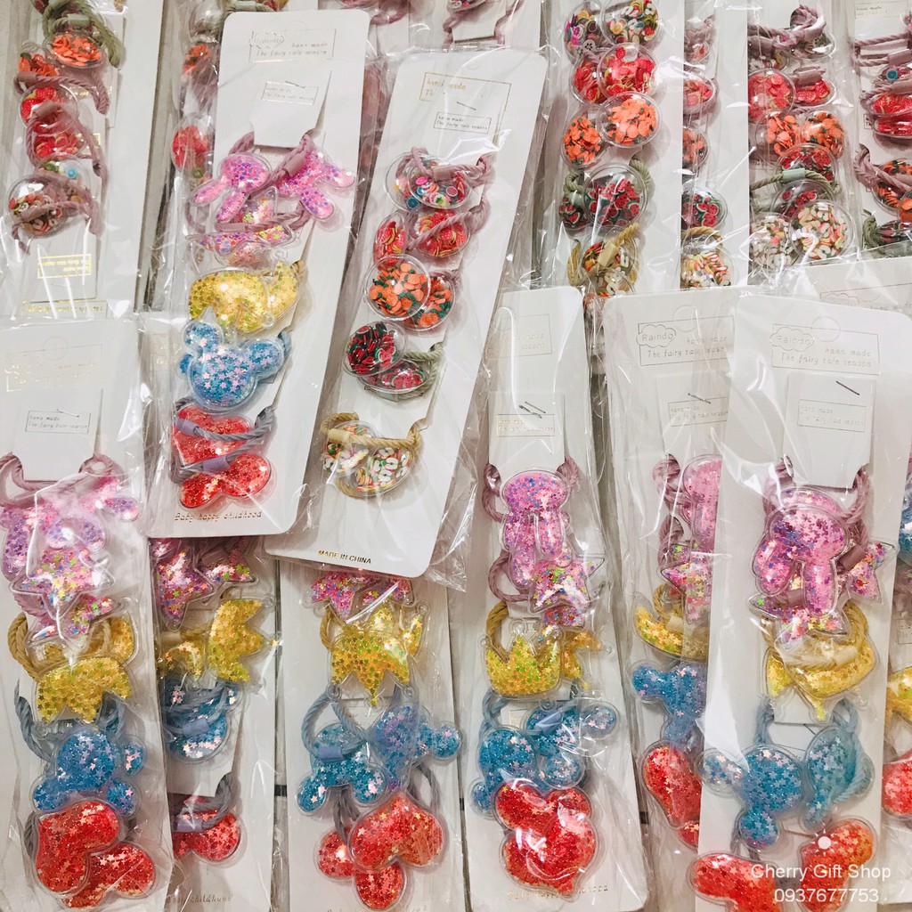 SET 10 Cột Tóc Đủ Hình Nhiều Màu Siêu Dễ Thương Giá Sỉ
