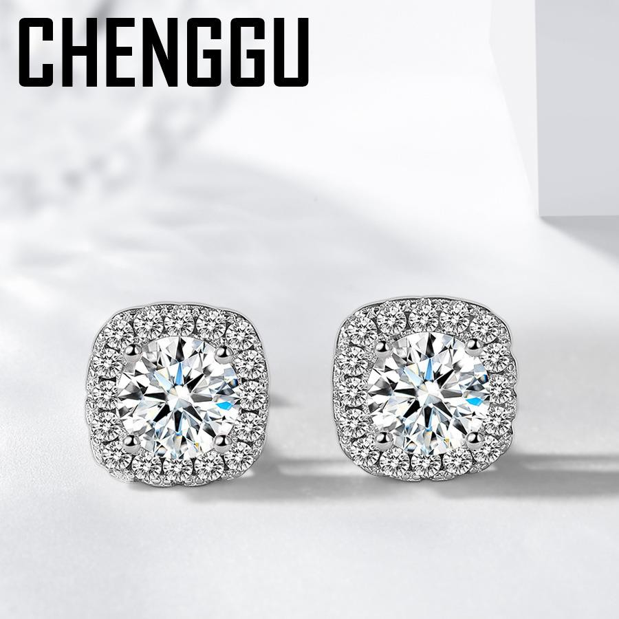 Bông Tai Mạ Bạc 925 Đính Đá Kim Cương Nhân Tạo Màu Sắc Sang Trọng Cho Nữ 1.5 Carat