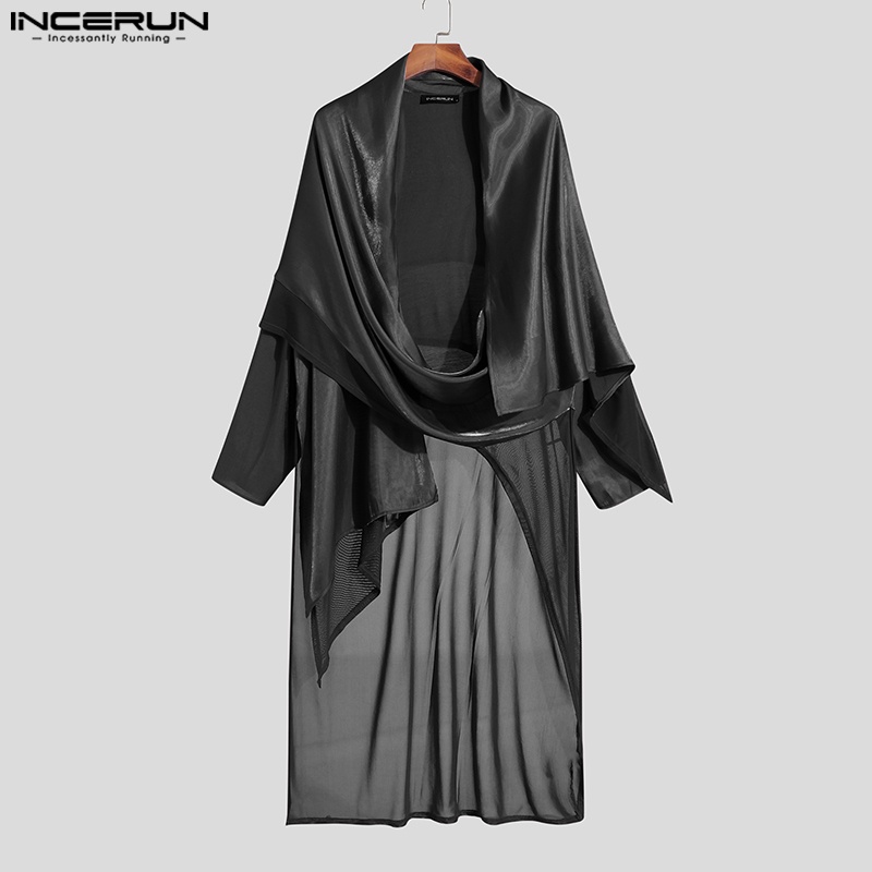 INCERUN Áo Khoác Cardigan Dạng Quấn Thiết Kế Tròn Xuyên Thấu Cho Nam