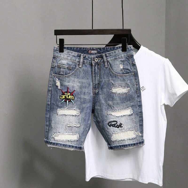 Quần short jean nam màu xanh in logo chất bò - quần bò ngắn nam co giãn thời trang cao cấp Luty_shop90 ms236