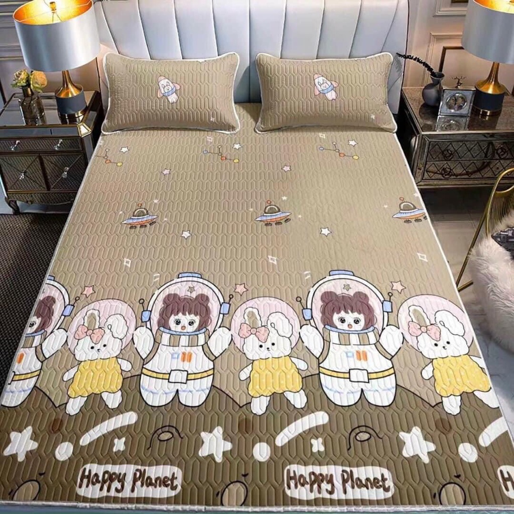 Chiếu điều hòa cao su non - gấu tim nâu- kích thước 1m6/1m8/2m2