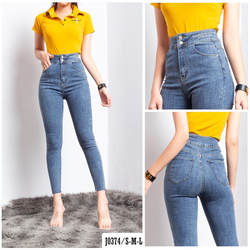 Quần Jean Nữ Ôm Thời Trang 2 Nút Lưng Thêu J0374