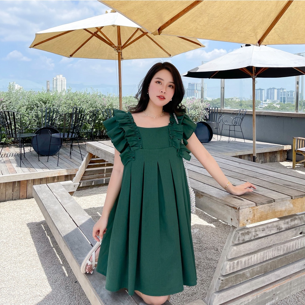 ĐẦM BABYDOLL XẾP LY ZAREEN DAX47 XANH LÁ