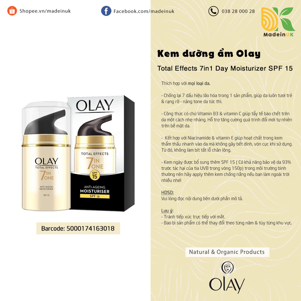 Kem dưỡng ẩm Olay Total Effects 7in1( Bảng nhập UK)