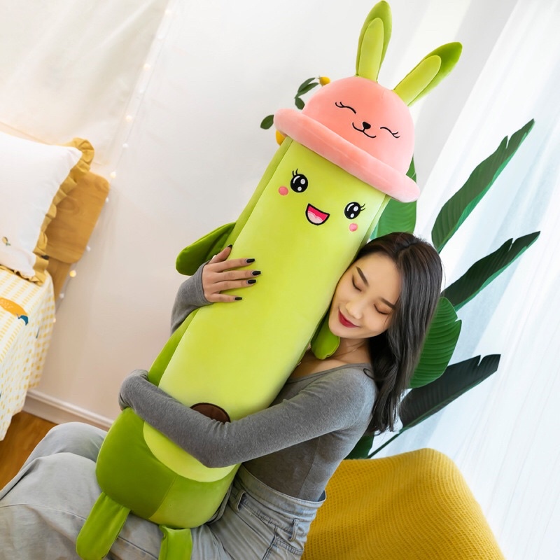 Gấu Bông Trái Bơ Dài Đội Nón Tay Thỏ Size 80cm/1m2 - Gối Ôm Trái Bơ Dài Đội Nón