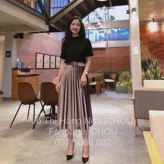 Chân váy nhung xếp ly