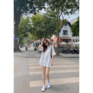 Áo sơ mi voan lụa tay gập oversize (Ảnh thật)