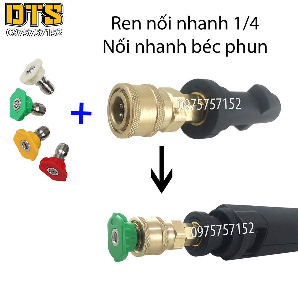 Bộ đầu chuyển và 4 béc phun thay béc súng xịt rửa máy rửa xe Karcher K2 - K7 (Tất cả model)