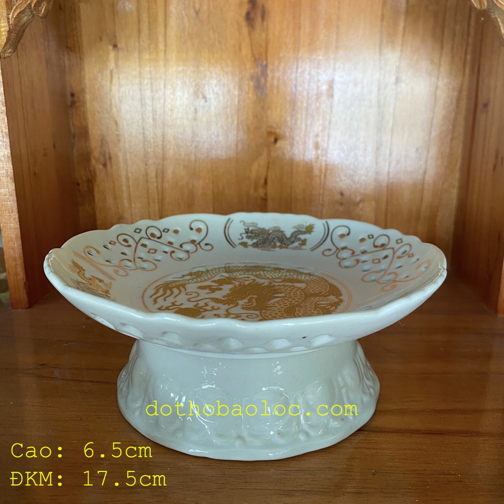 Đĩa sứ họa tiết sứ trắng rồng 3D 4 cỡ ĐK: 15cm, 17.5cm, 20cm, 22.5cm