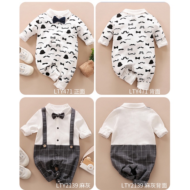 Bộ Áo Liền Quần Cotton Tay Dài In Hình Mặt Trăng Thời Trang Cho Bé Trai Sơ Sinh 0172