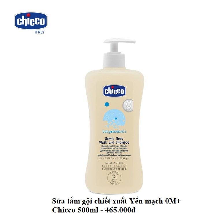 Sữa tắm gội Chicco nhập khẩu từ Ý 0M+ chăm sóc da và tóc toàn diện an toàn cho bé chiết xuất Yến mạch, Hoa cúc cao cấp