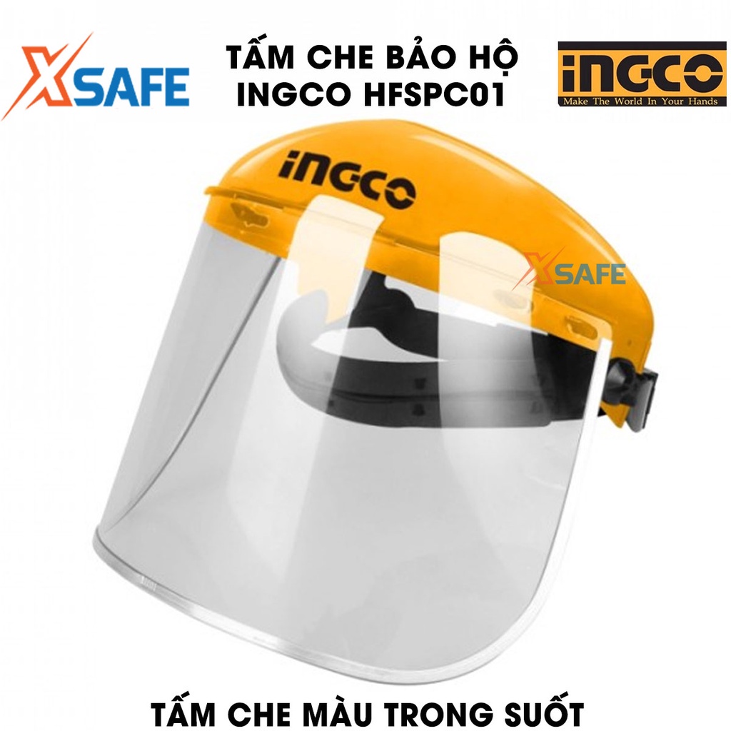 Tấm che bảo hộ INGCO HFSPC01 chống va đập Kính che mặt bảo hộ chống giọt bắn có điều chỉnh độ rộng, băng mồ hôi