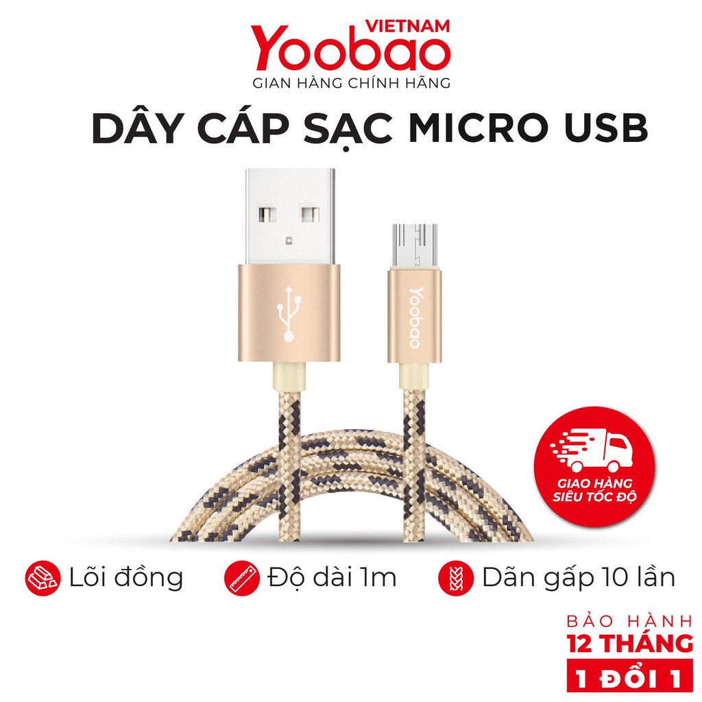 Dây cáp sạc Micro USB YOOBAO YB-423 vỏ bện nylon dài 1.5m - Hàng chính hãng Bảo hành 12 tháng 1 đổi 1
