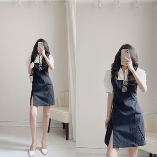 Váy sơ mi trắng phối 2 dây đen by Samhyewear