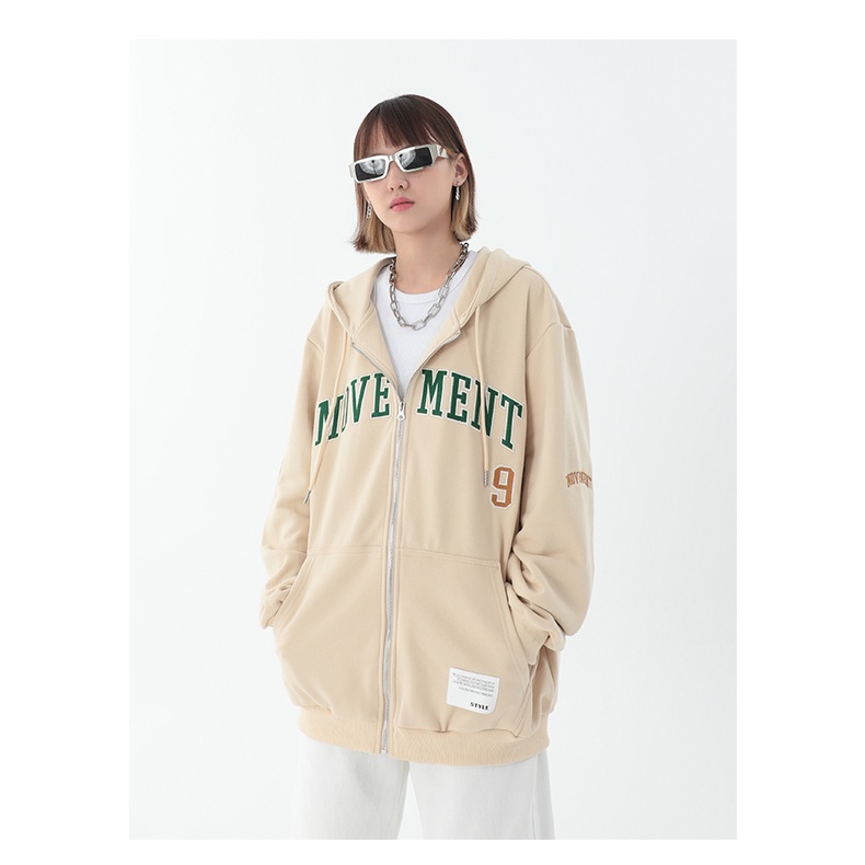 Áo Khoác Hoodie Zip Move Ment Form Rộng Unisex 2 Màu Be - Xanh SIÊU HOT