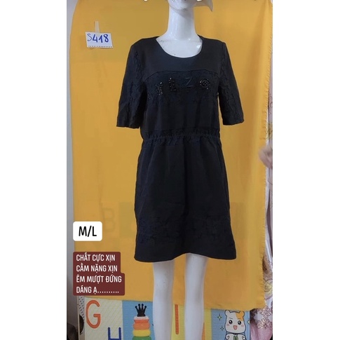 Đầm suông đen phối ren đính hạt size M/L.S418