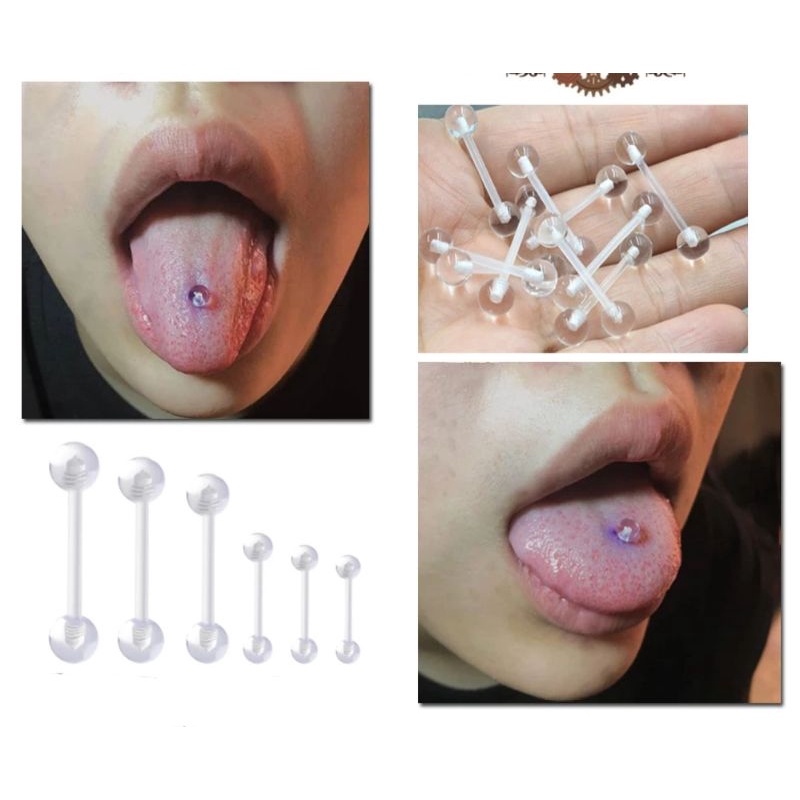 KHUYÊN LƯỠI TRONG SUỐT  - Khuyên Xỏ Lưỡi Nhựa Sinh Học - Thép Y Tế Không Gỉ