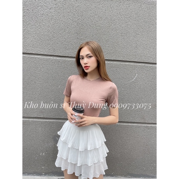 Áo ôm body tay ngắn cổ tròn