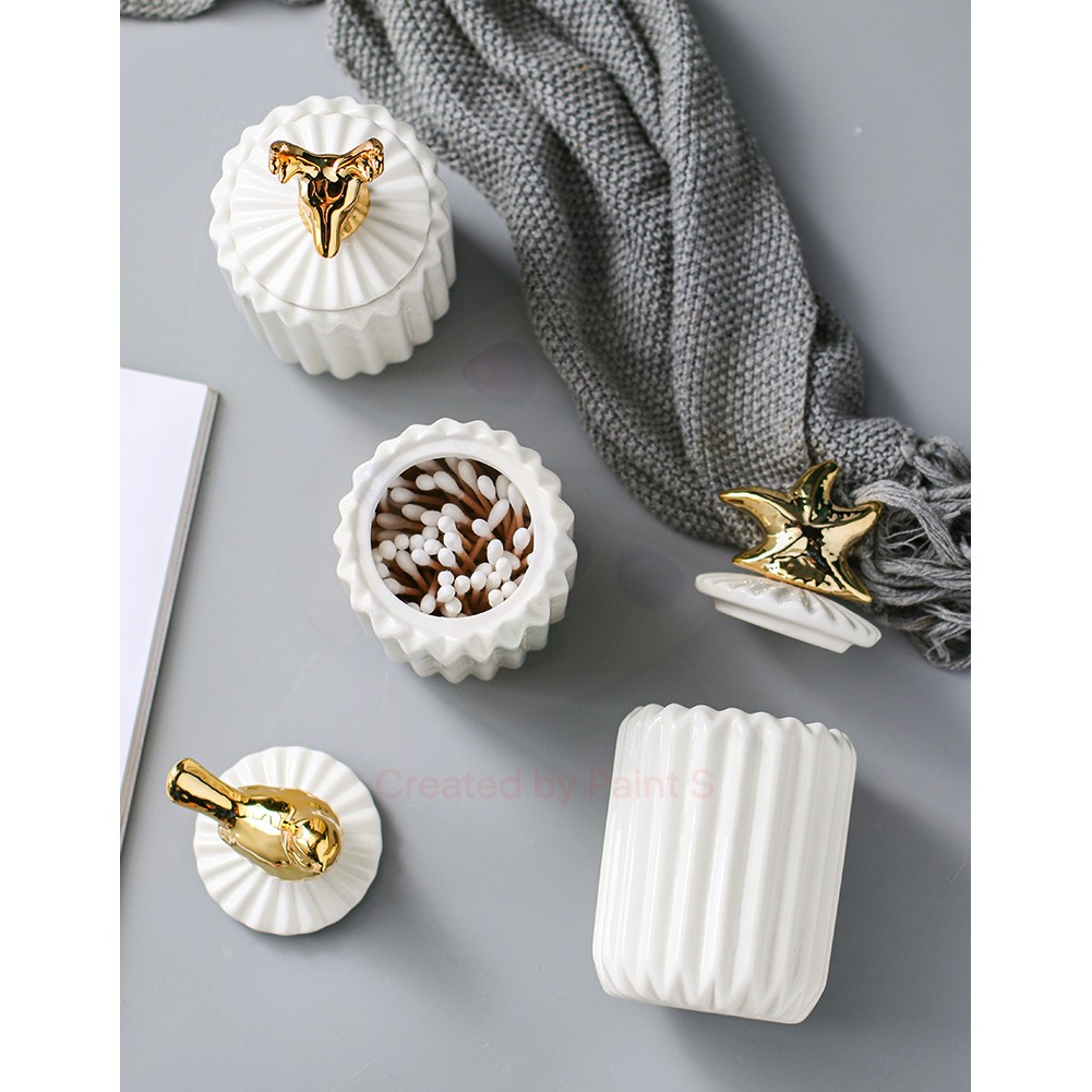 Hộp đựng tăm bông gốm sứ Decor12