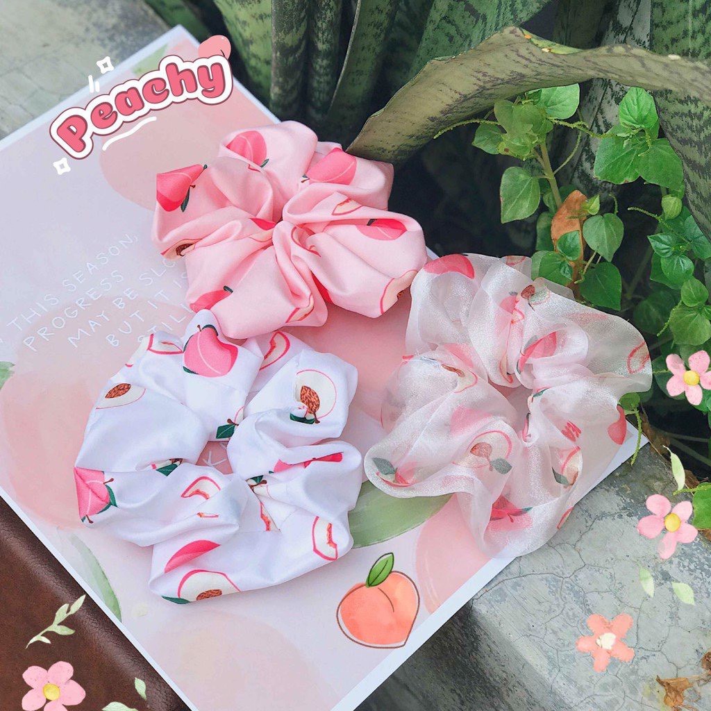 Dây Cột Tóc Vải Scrunchies Quả Đào Peachy