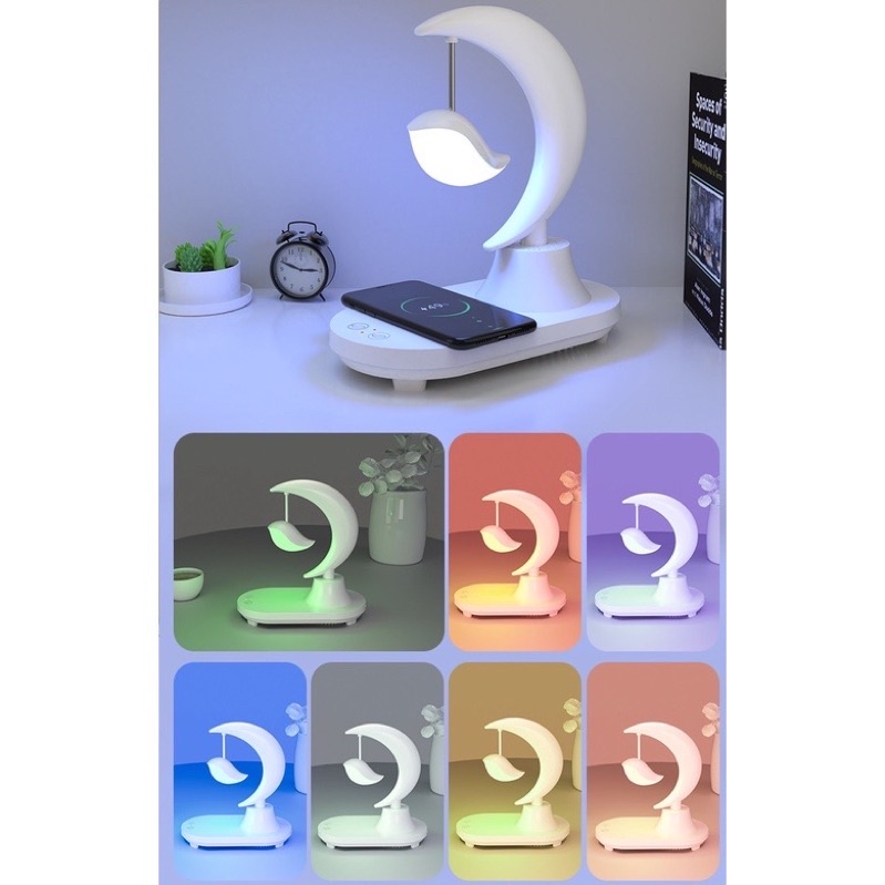 Đèn ngủ để bàn đa năng kết hợp sạc pin không dây, nghe nhạc bằng bluetooth có 8 màu sắc
