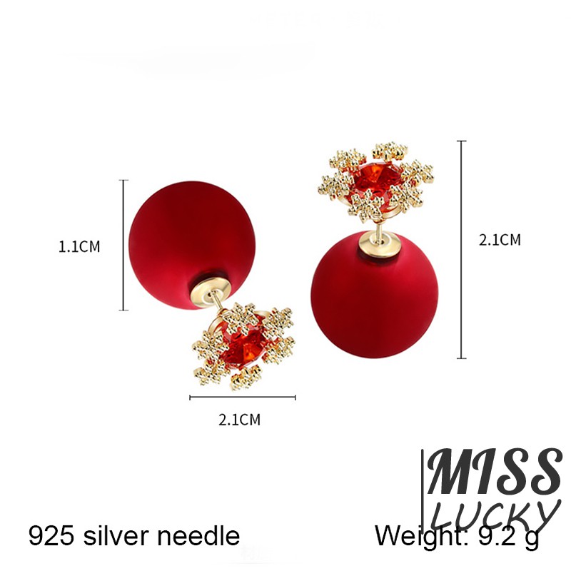 Khuyên tai phối đá tròn màu đỏ thiết kế thanh lịch dành cho nữ