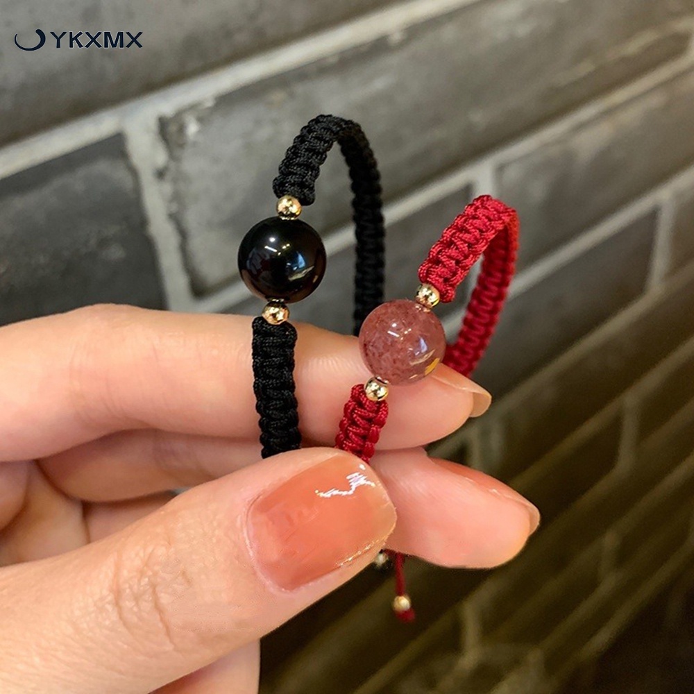 1 Cặp Vòng Tay May Mắn Hạt Đá Obsidian Màu Đỏ May Mắn Unisex