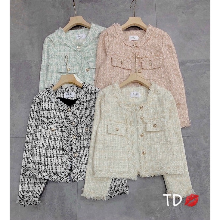 Áo khoác dạ tweed túi ngực sz ml