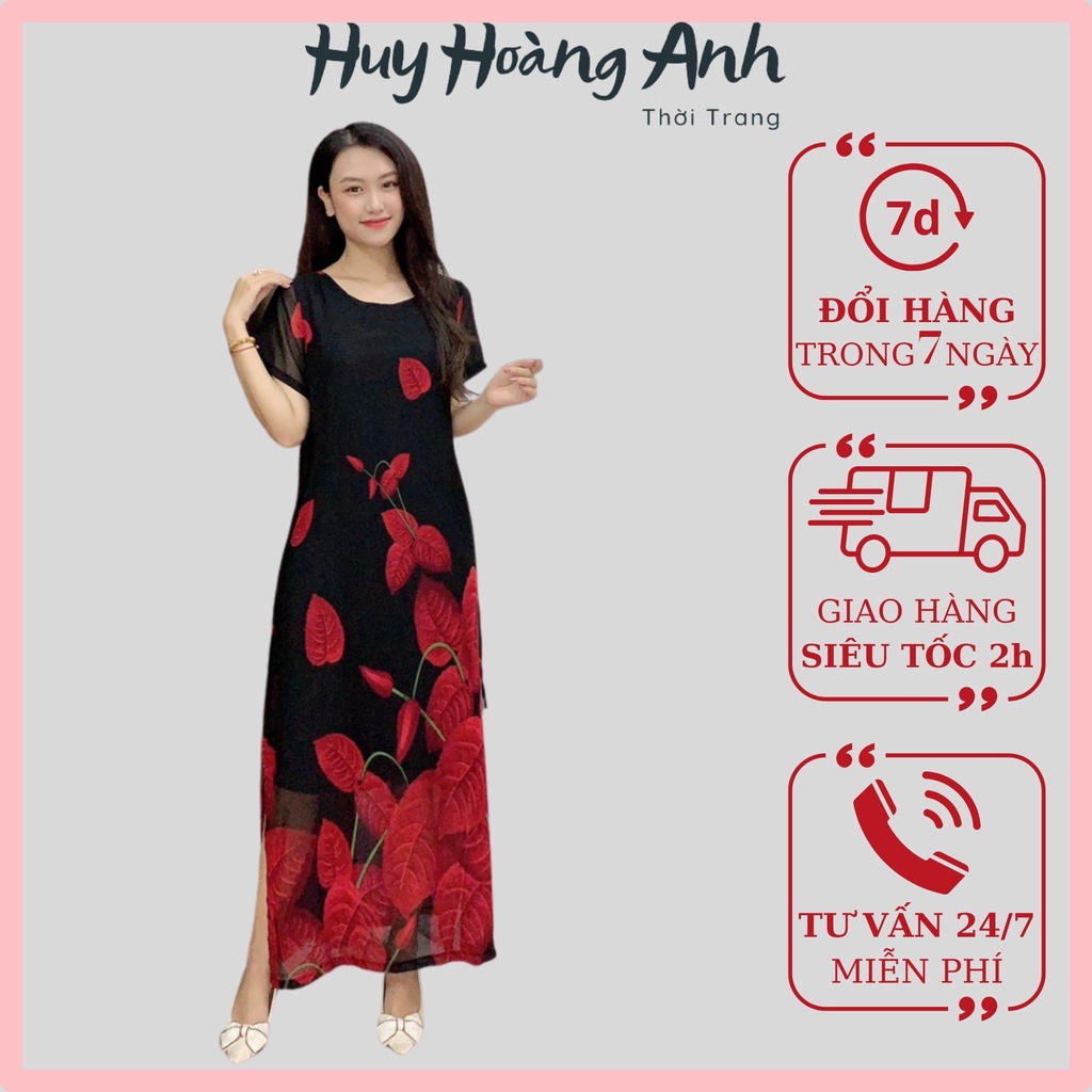 Đầm Trung Niên Sang Trọng Cao Cấp Đẹp Huy Hoàng Anh,Váy Nữ Cho Mẹ Lụa Dự Tiệc Công Sở Trên 30,40 Tuổi Qua Gối Xòe MX40