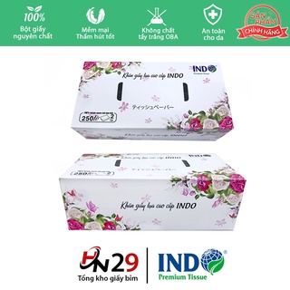 Giấy rút hộp INDO 250 tờ - Giấy ăn cao cấp mềm mịn, độ bền nước cao, dai khi gặp nước đặc biệt không bị bở - GA009