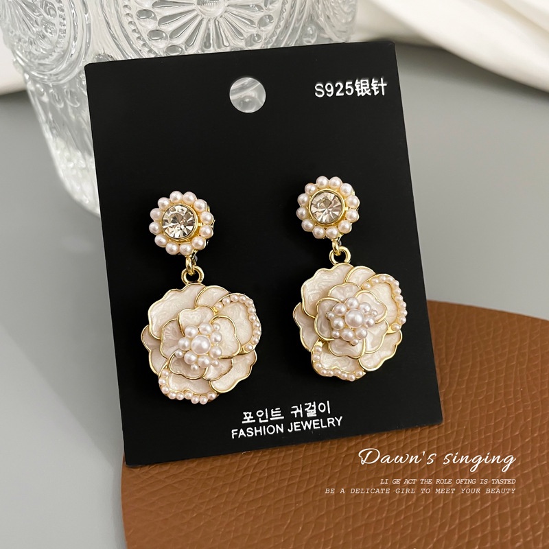 Hoa Tai Hình Hoa Hồng Đính Đá Phong Cách Vintage Thời Trang Cho Nữ